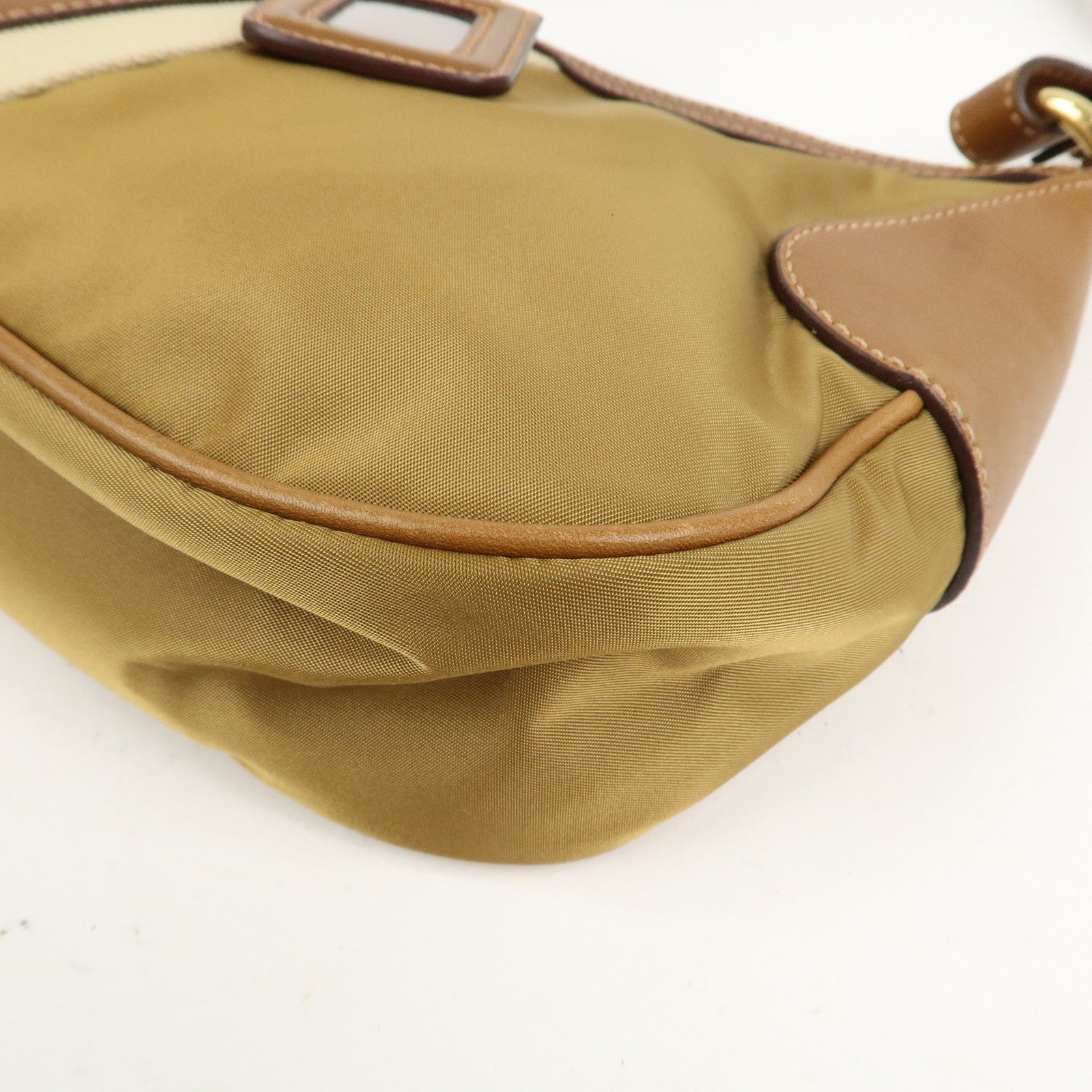 PRADA Triangle Logo Nylon Leather Shoulder Bag Brown BR3043