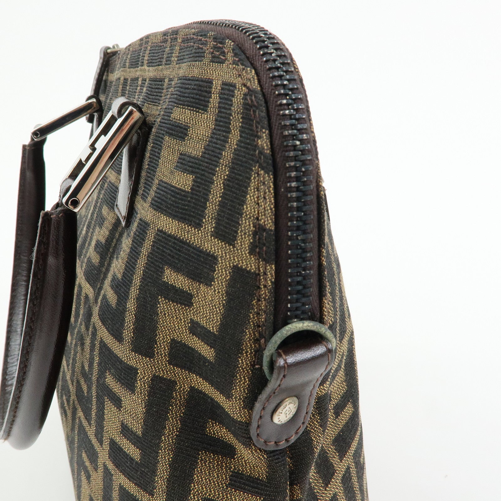 FENDI Zucca Jacquard Canvas Leather 2Way Bag Hand Bag Brown