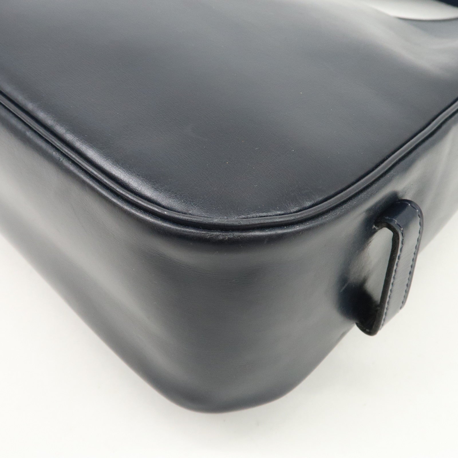 HERMES Saco Leather M Stamped Shoulder Bag Crossbody Bag Navy Used