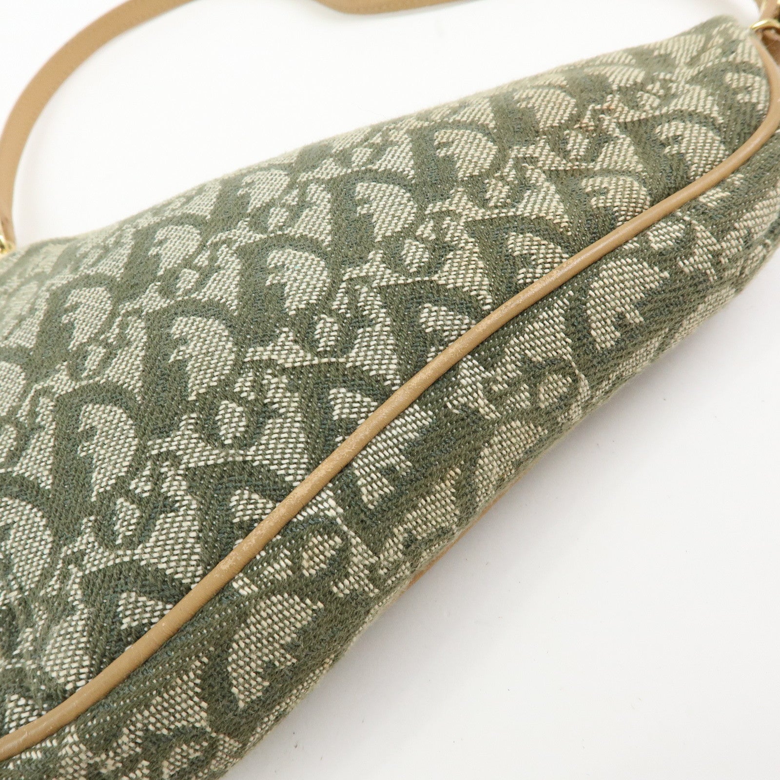 Christian Dior Saddle Trotter Jacquard Leather Hand Bag Green