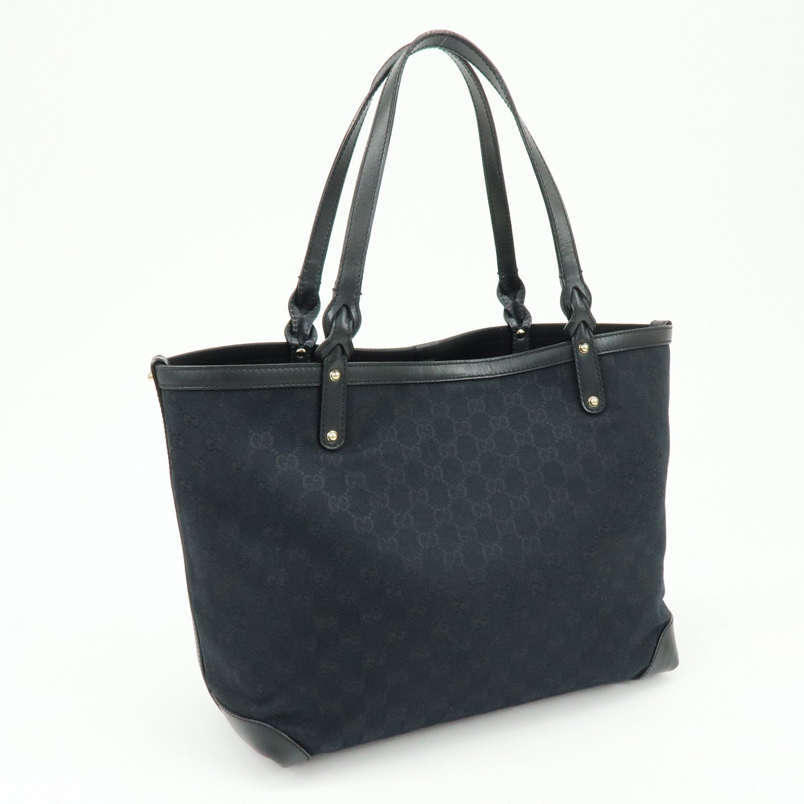 GUCCI GG Canvas Leather Tote Bag Shoulder Bag Black 247209