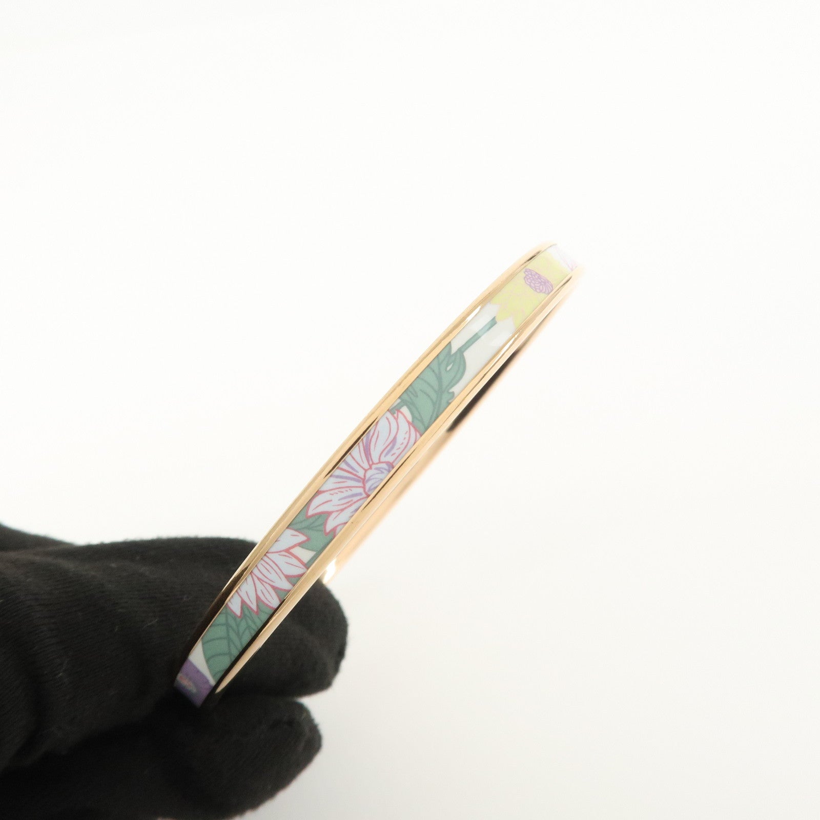 HERMES Extra Fan Enamel Bracelet Bangle Precious Paradise White