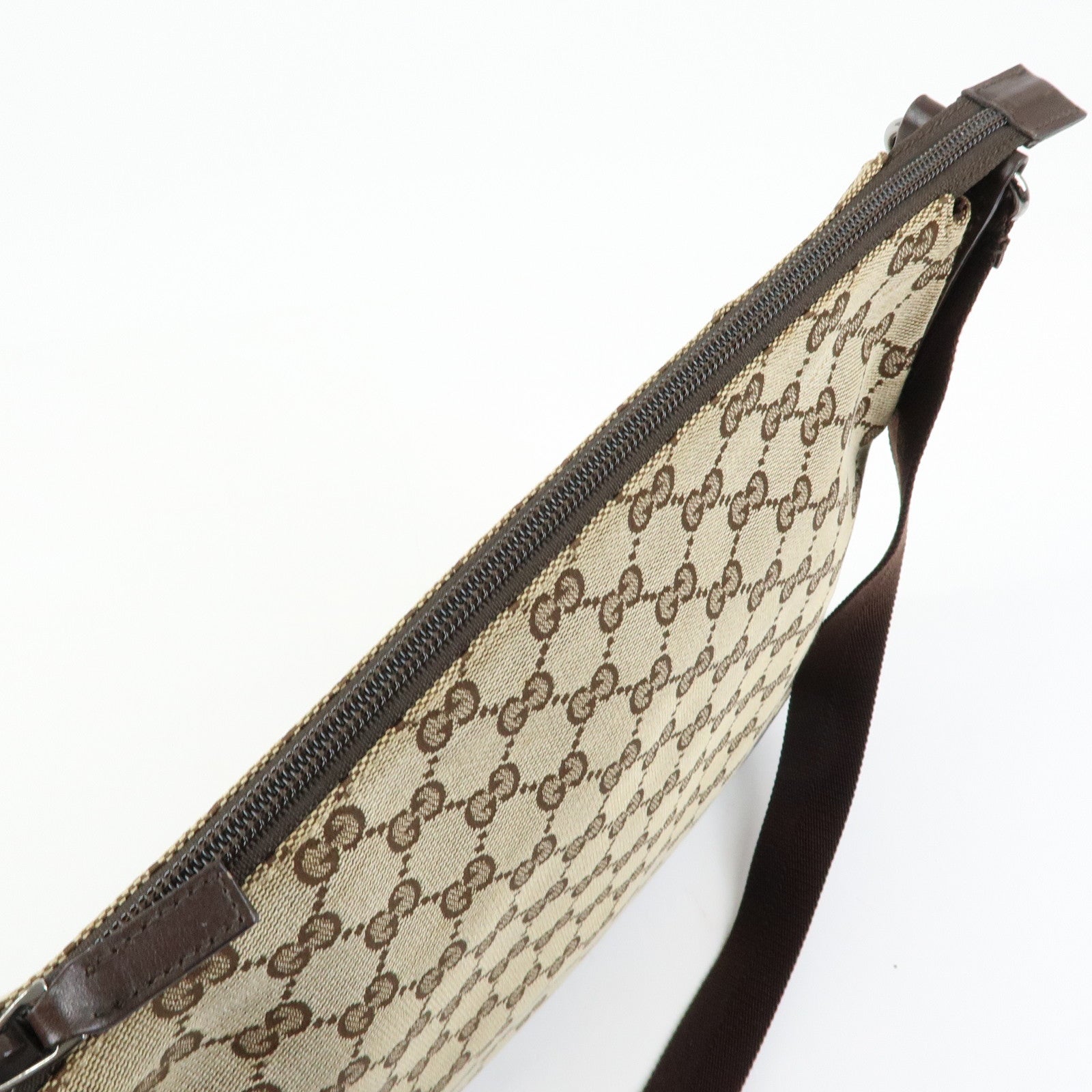 GUCCI GG Canvas Leather Shoulder Crossbody Bag Beige Brown 145857