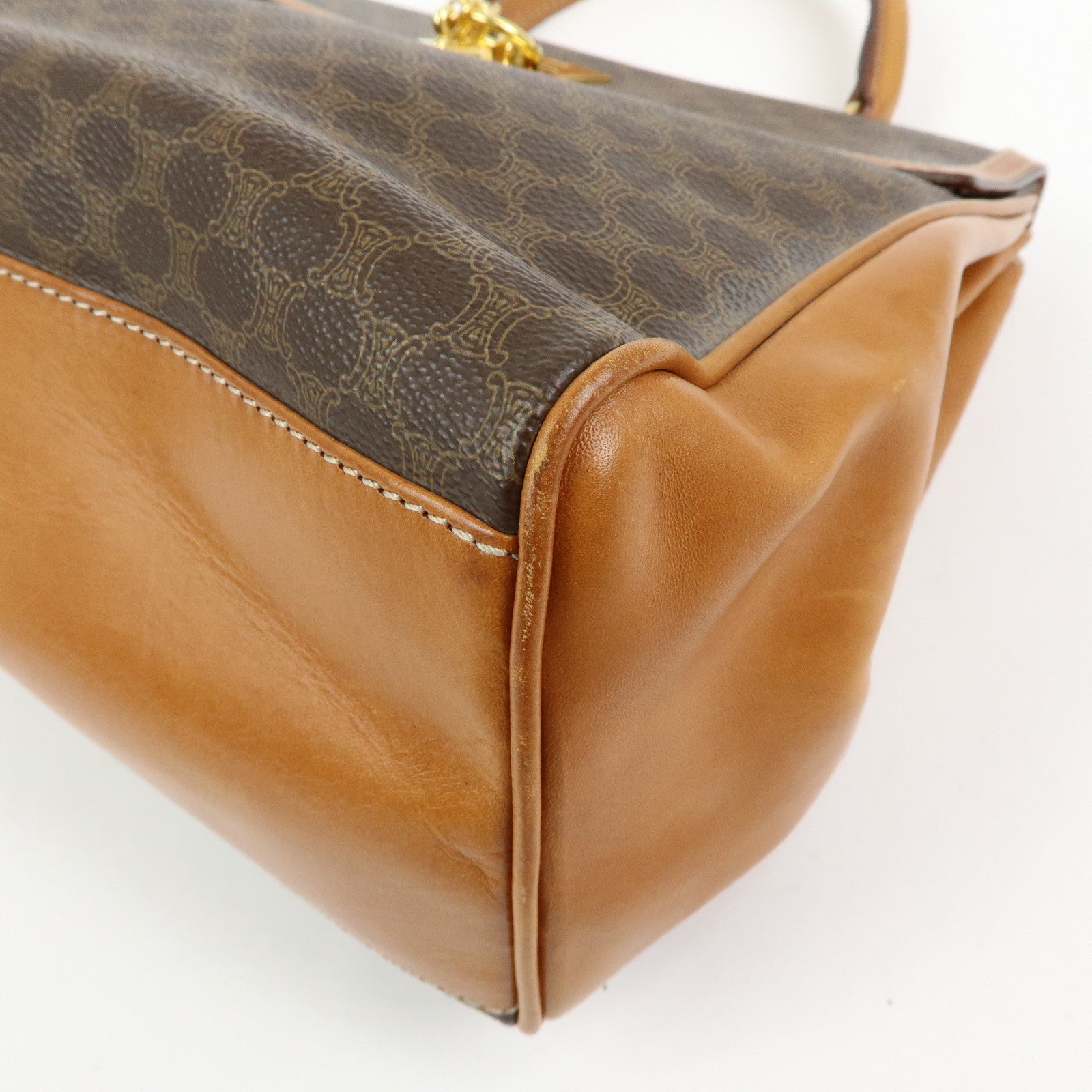 CELINE Macadam PVC Leather Hand Bag Top Handle Flap Bag Brown