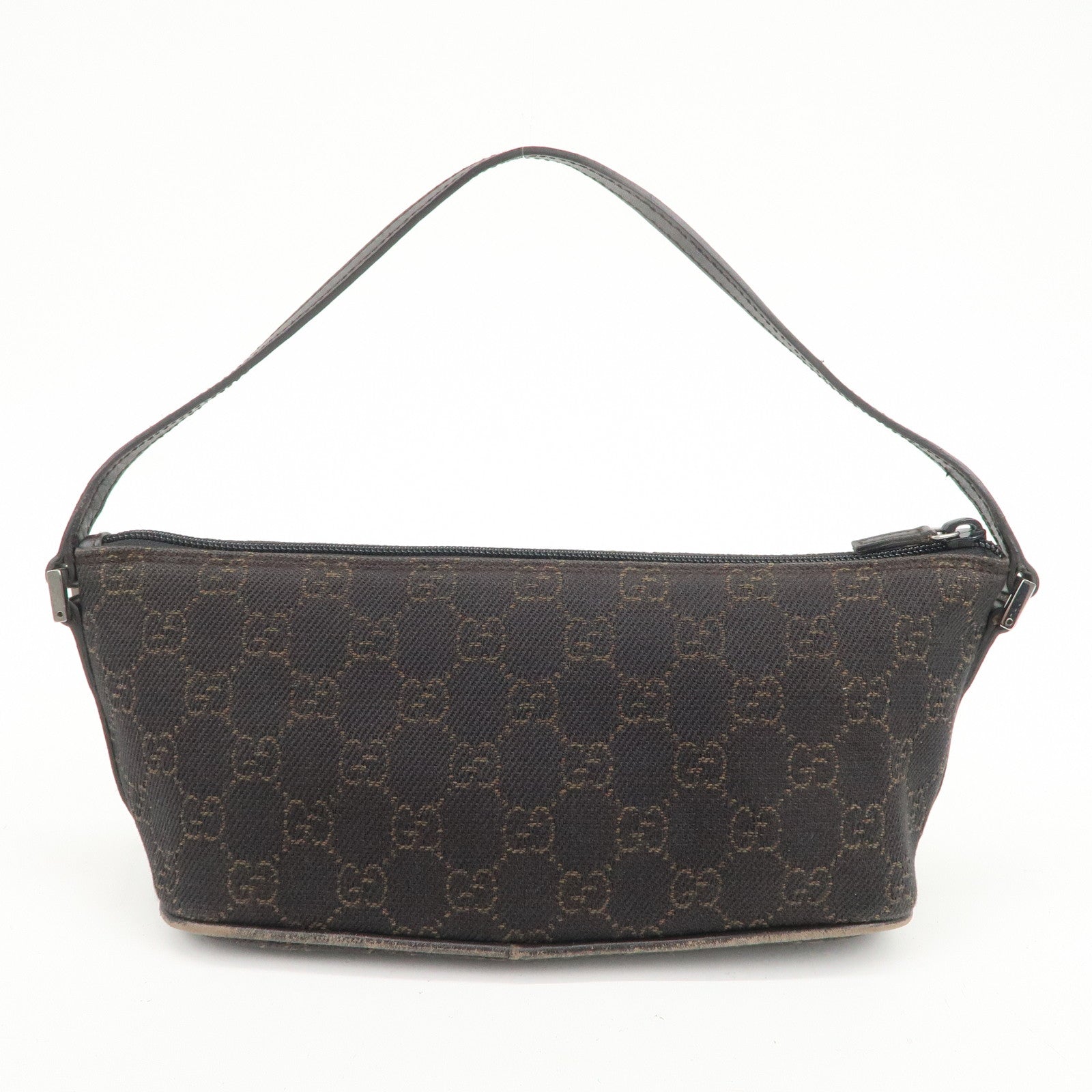 GUCCI Boat Bag GG Denim Togo Leather Hand Bag Dark Brown 07198
