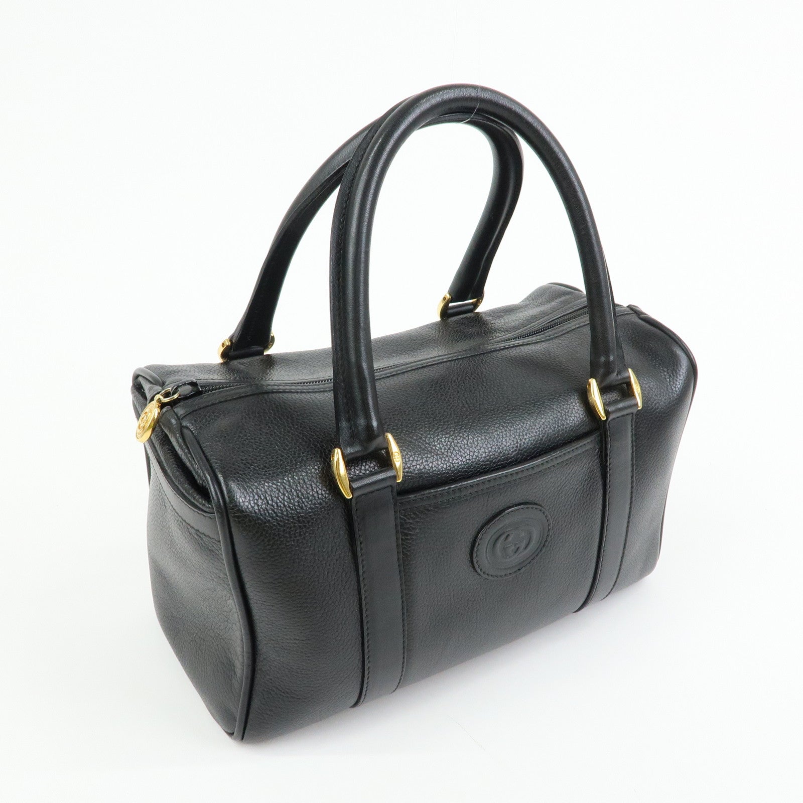 GUCCI Interlocking G Leather Boston Bag Hand Bag Black 000・58・0093