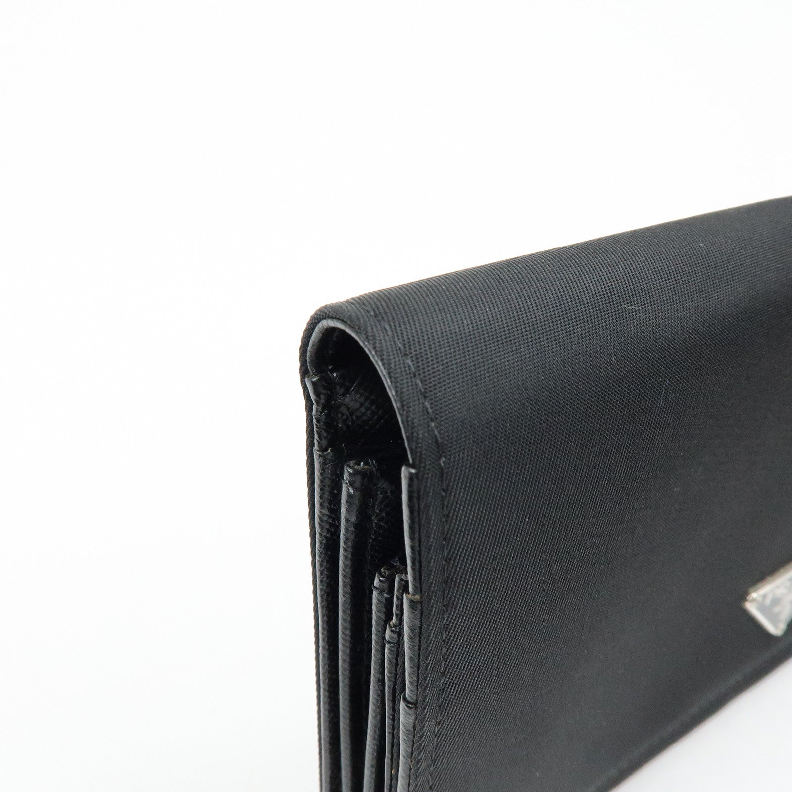 PRADA Triagle Logo Nylon Saffiano Leather Long Wallet Black
