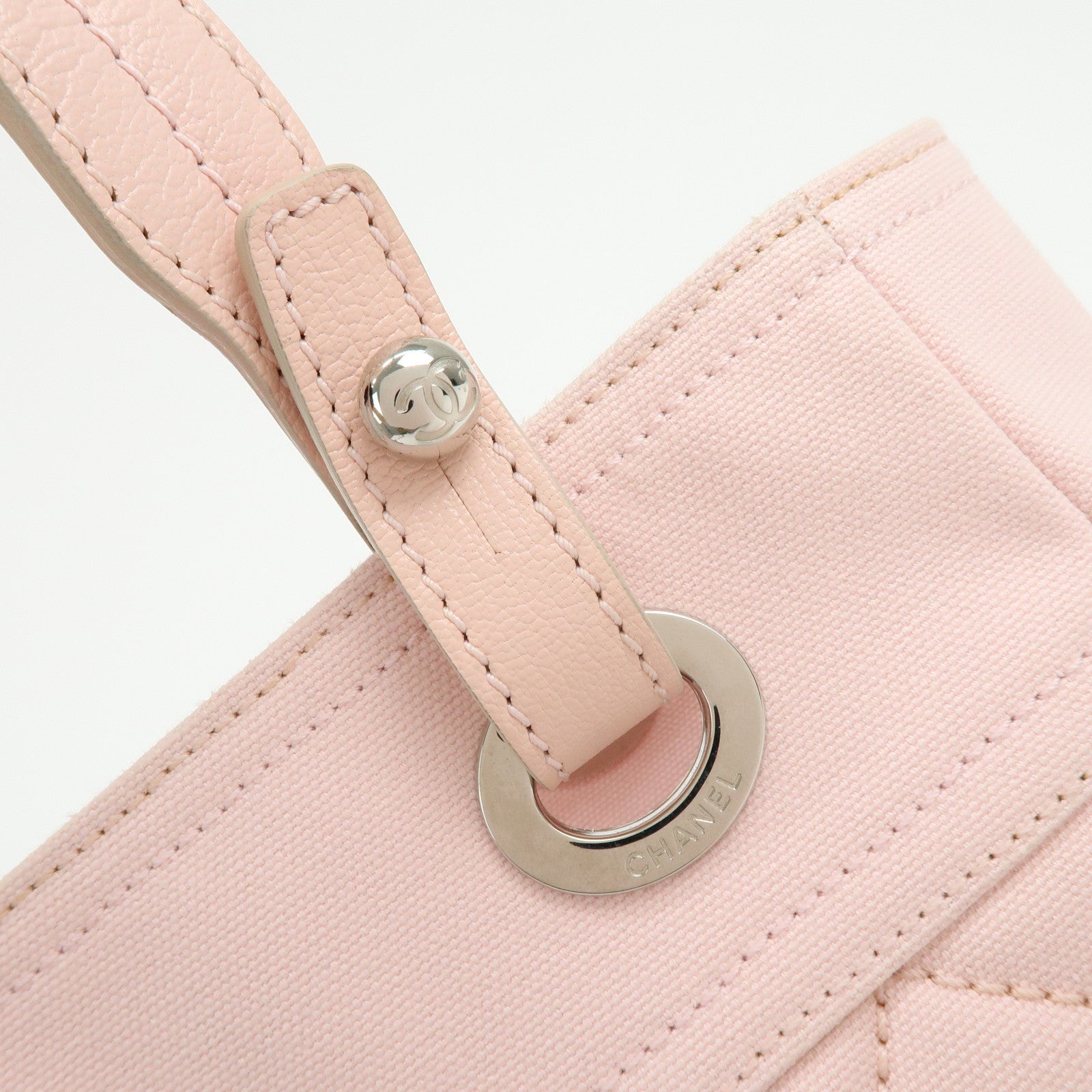 CHANEL Paris Biarritz PM Canvas Leather Tote Bag Pink A34208