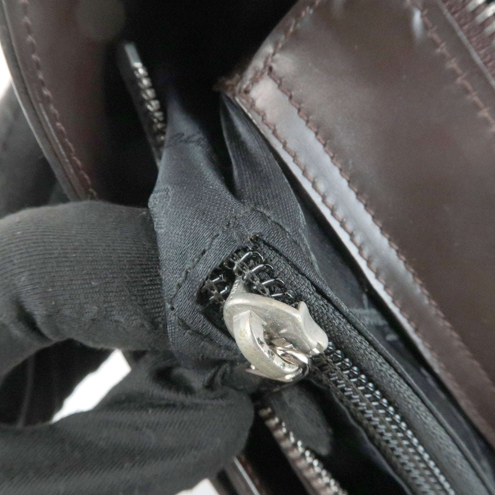 Ferragamo Gancini Leather Shoulder Bag Hand Bag Dark Brown Used