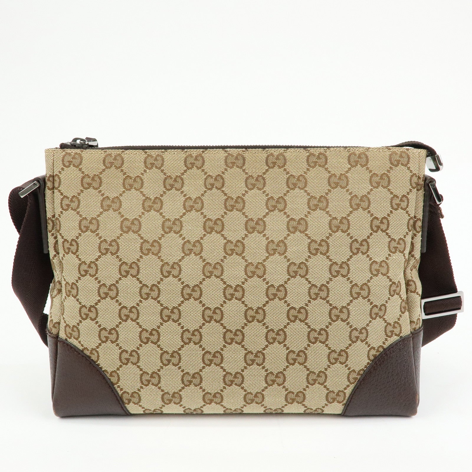 GUCCI GG Canvas Leather Crossbody Shoulder Bag Beige Brown 114273