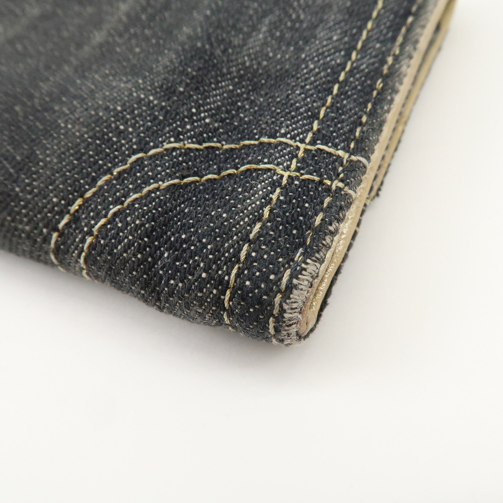 CHANEL COCO Mark Denim Bi-fold Wallet Indigo Blue A31991 Used