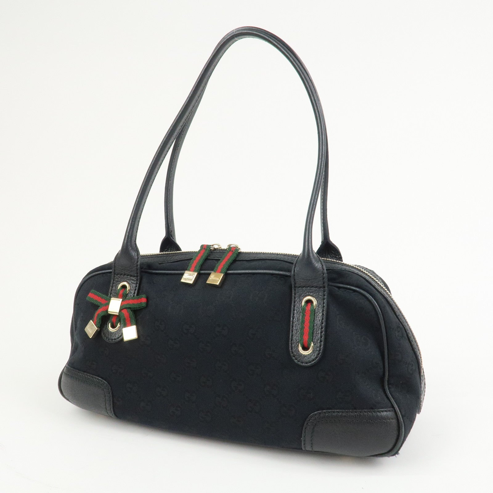 GUCCI Princy Sherry GG Canvas Leather Boston Bag Black 161720