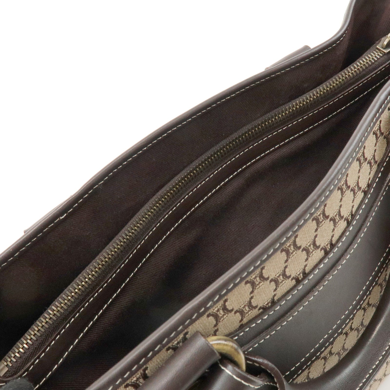 CELINE Macadam Boogie Bag Canvas Leather Hand Bag Tote Bag Beige