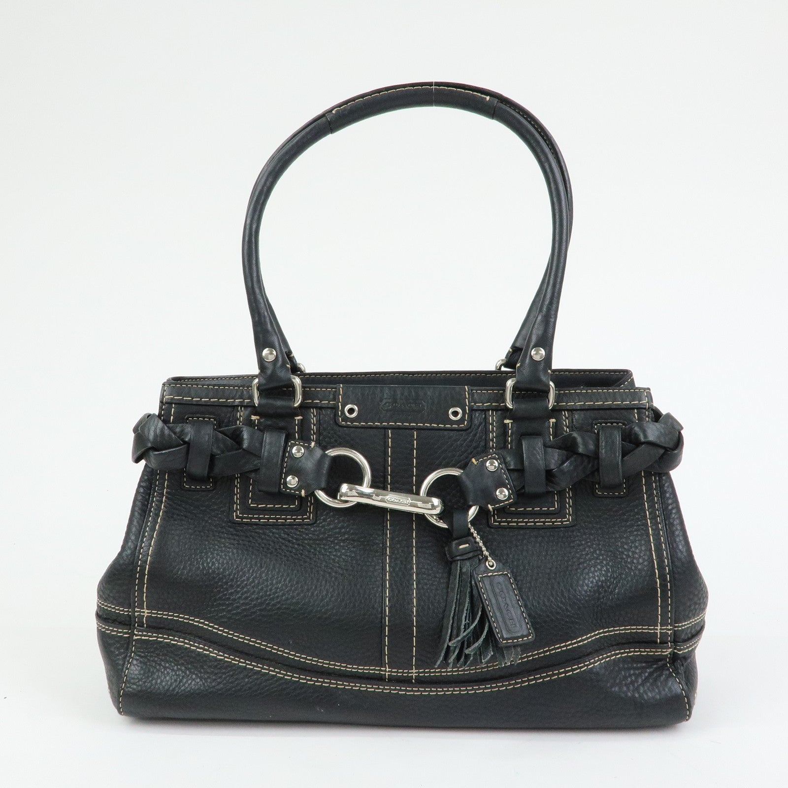 COACH Signature Set of 2 Canvas Leather Shoulder Bag Hand Bag Black