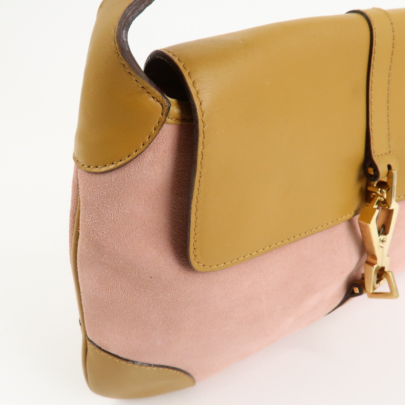 GUCCI Bamboo Suede Leather Shoulder Bag Hand Bag Pink 001.4096