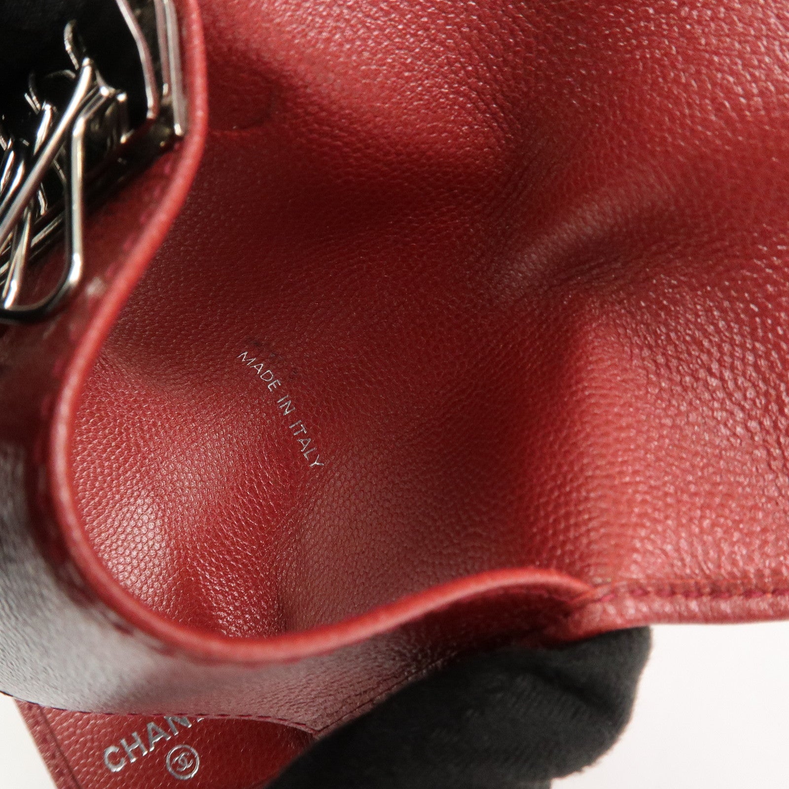CHANEL COCO Mark Caviaskin Leather 6 Rings Key Case Key Ring Red
