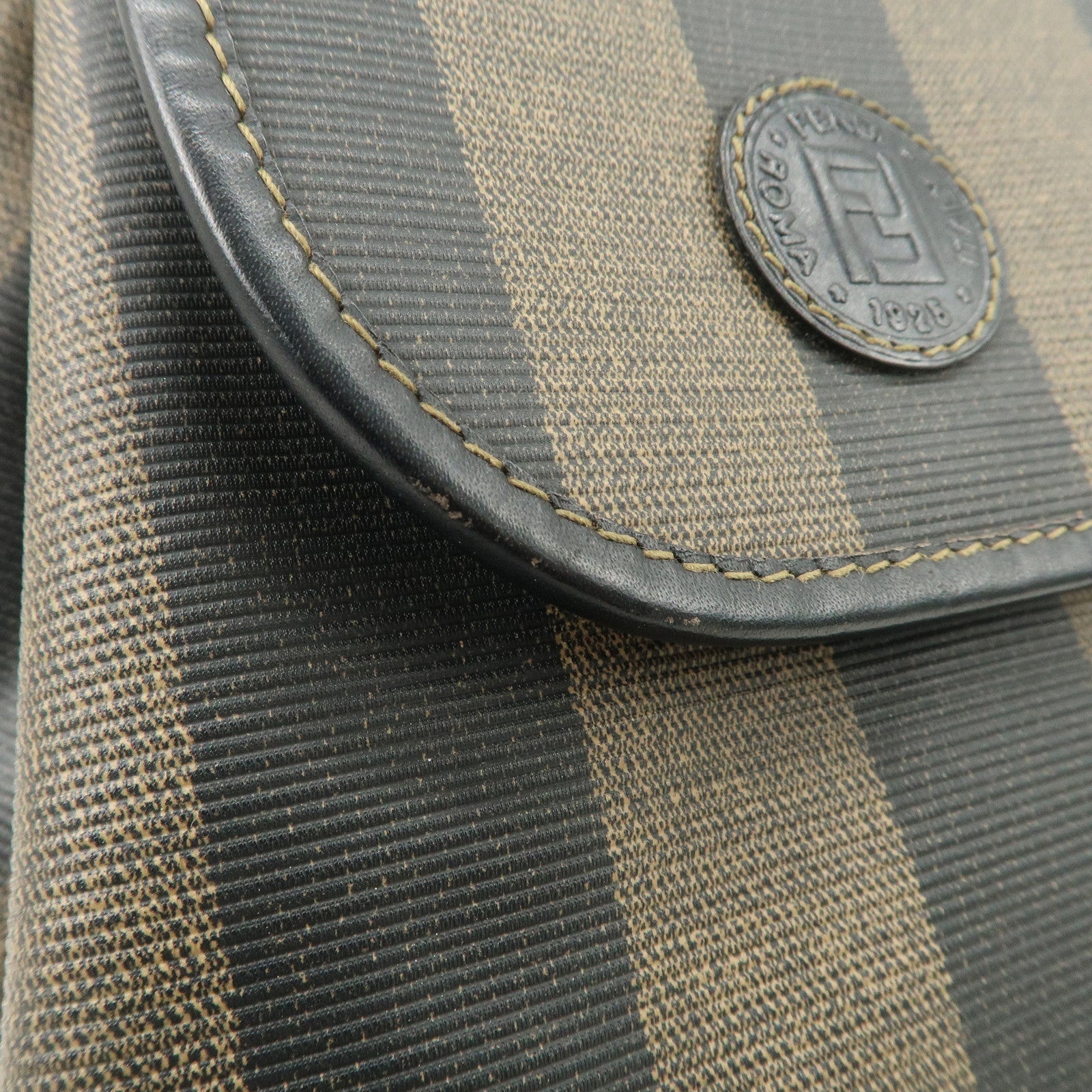 FENDI PVC Canvas Leather Back Pack Body Bag Black Brown 14559