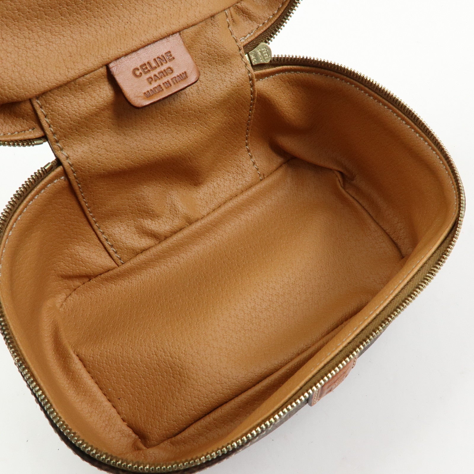 CELINE Macadam PVC Leather Chain Mini Hand Bag Vanity Bag Brown