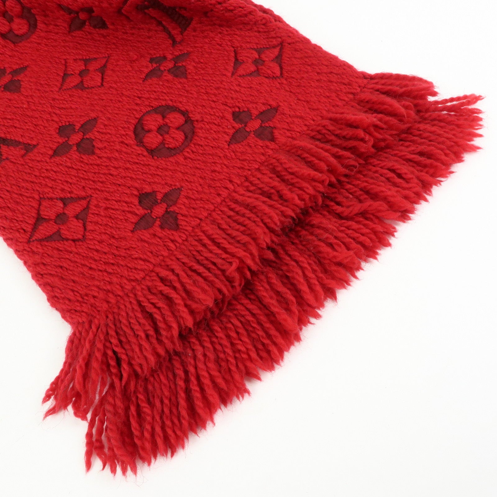 Louis Vuitton Echarpe Logo Mania Wool Silk Scarf Shawl Ruby M72432