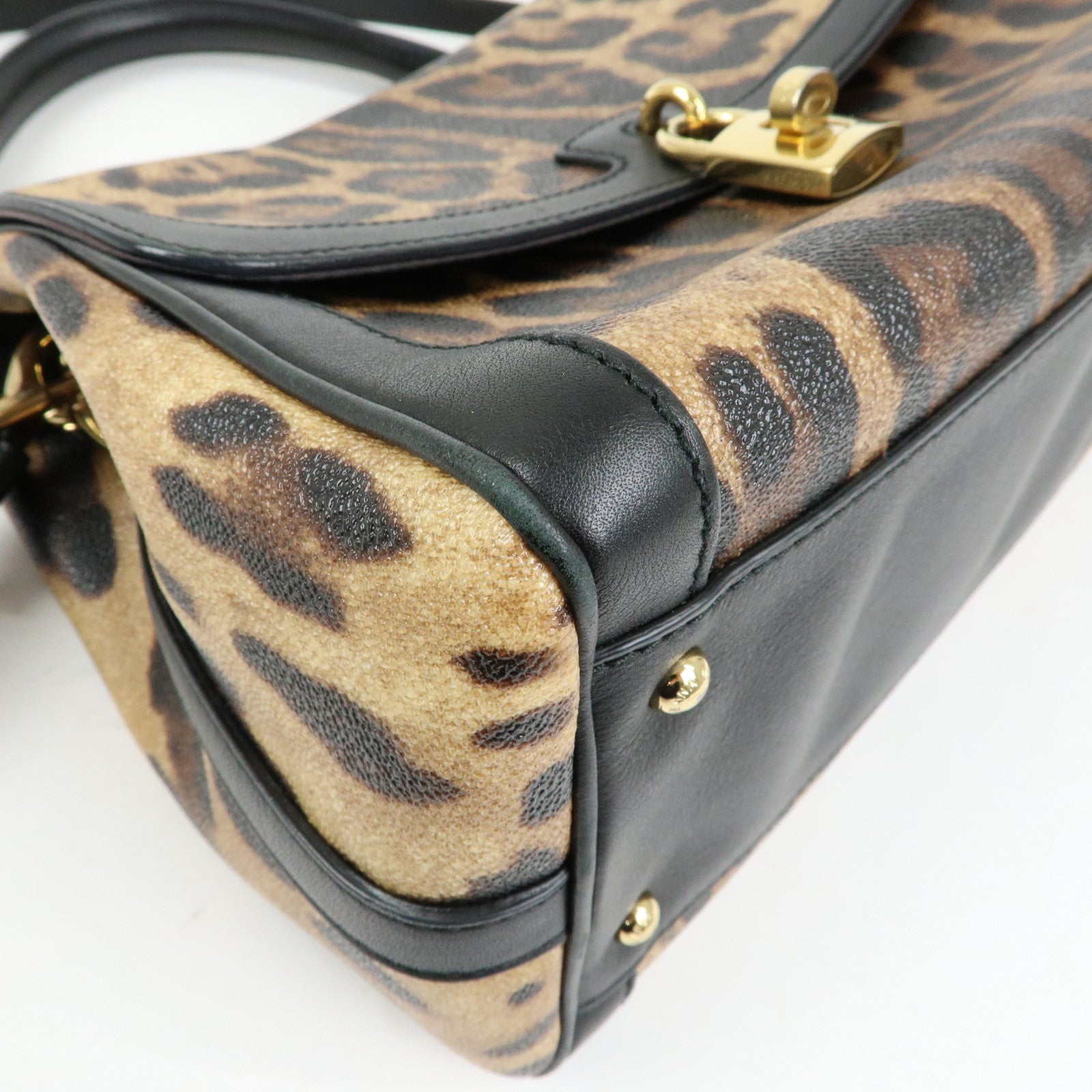 Dolce&Gabbana Leopard PVC Leather 2Way Bag Hand Bag Brown Black