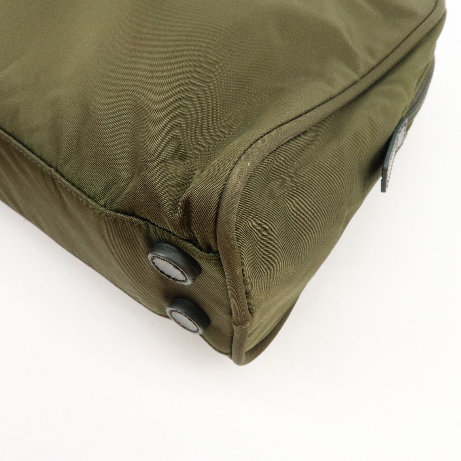 PRADA Triangle Logo Nylon Leather Hand Bag Boston Bag Khaki