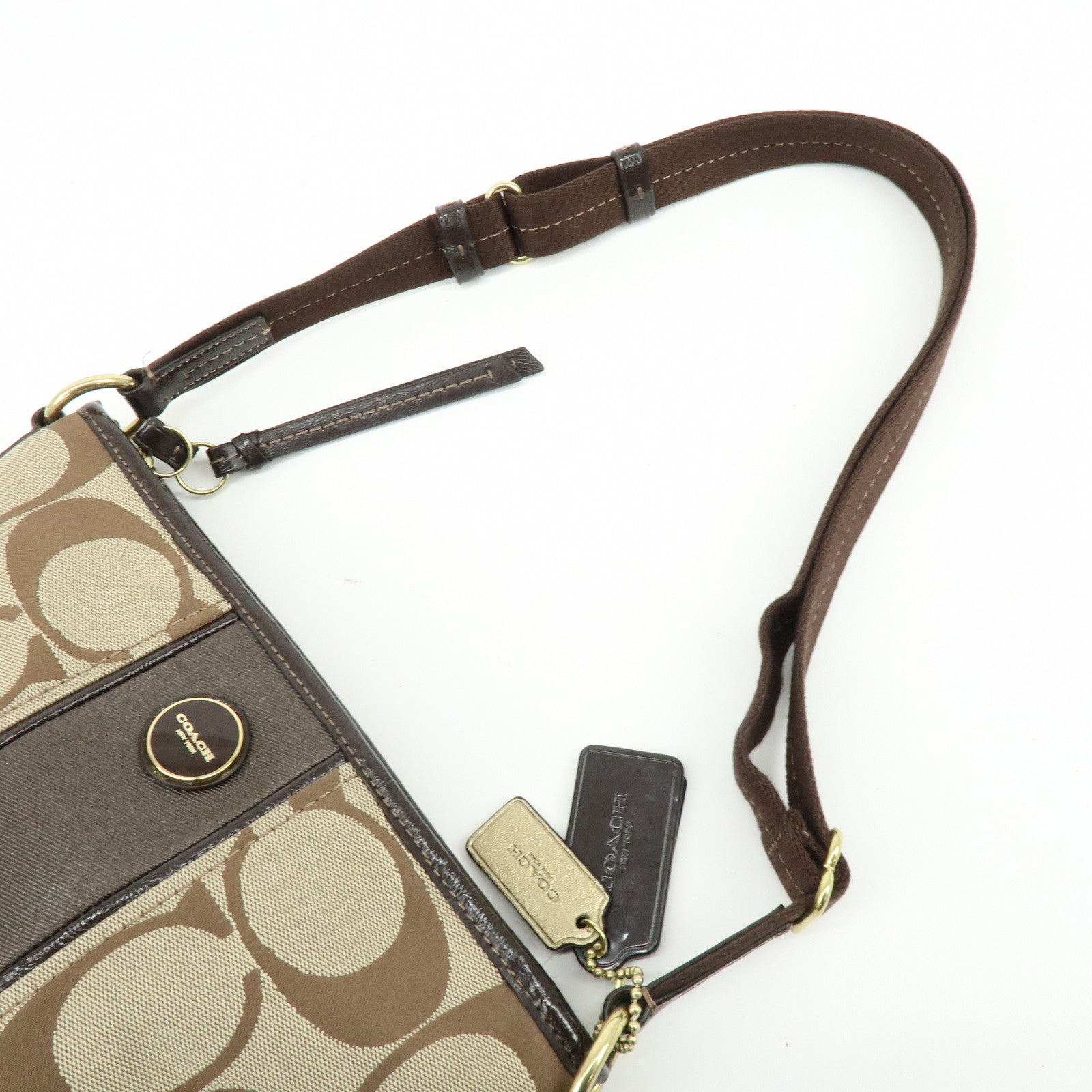 COACH Set of 2 Signature Canvas Leather Shoulder Bag Beige Brown