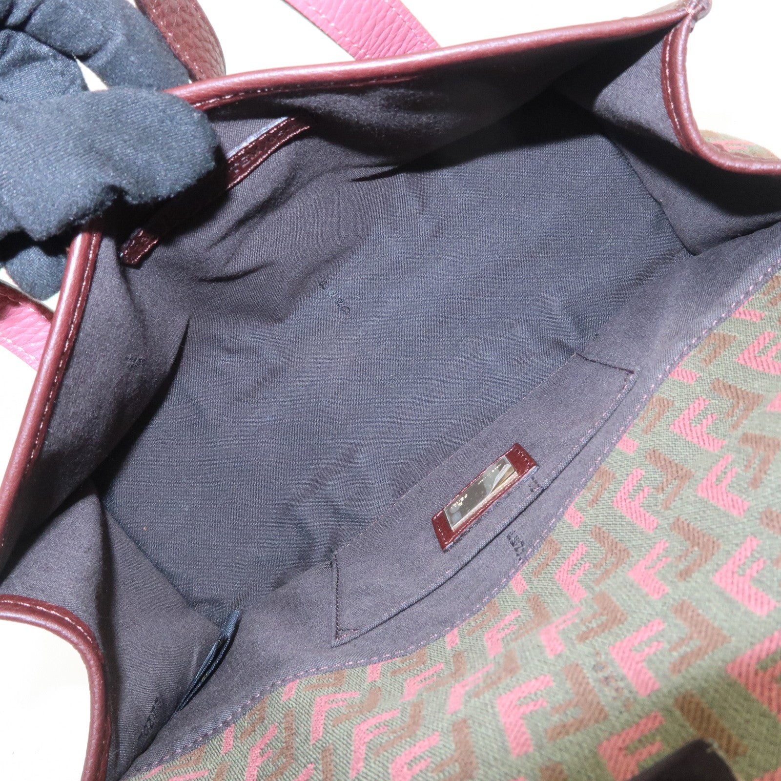 FENDI Zucchino Logo Canvas Leather Hand Bag Brown Pink 8BN147