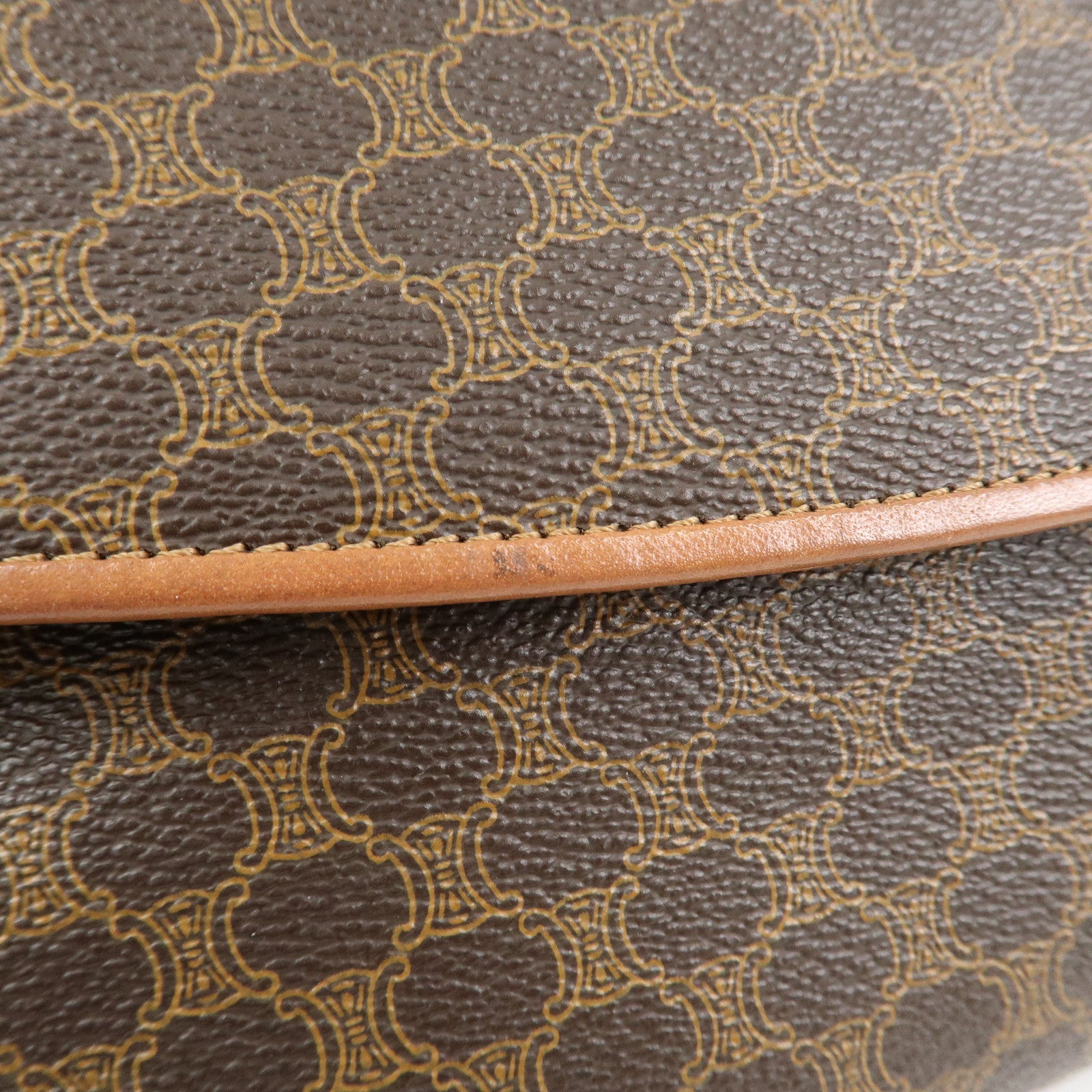 CELINE Macadam PVC Leather Clutch Bag Pouch Brown