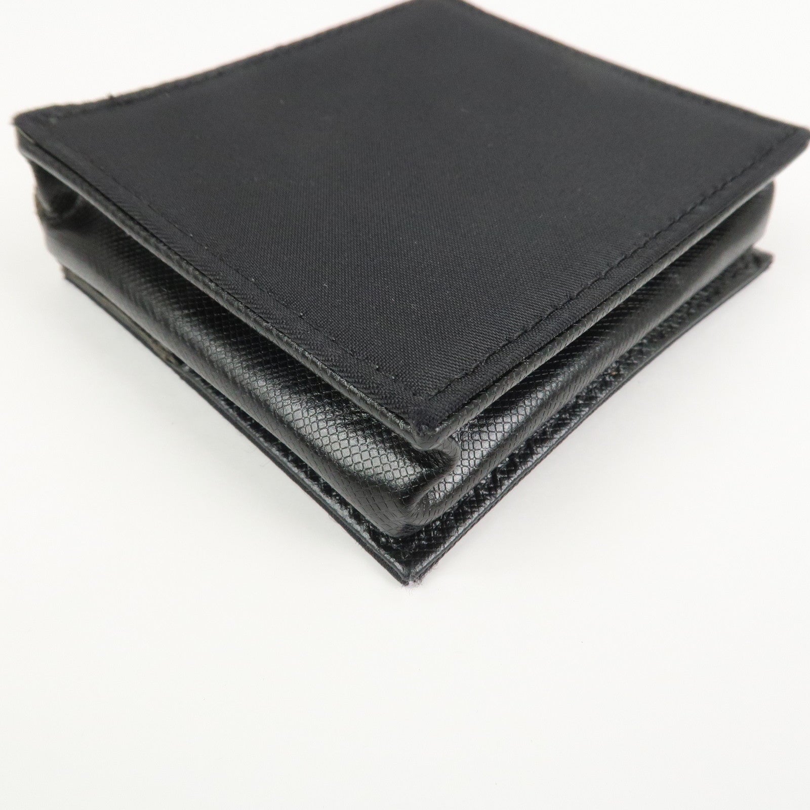 PRADA Triangle Logo Nylon Saffiano Leather Coin Case Black M634