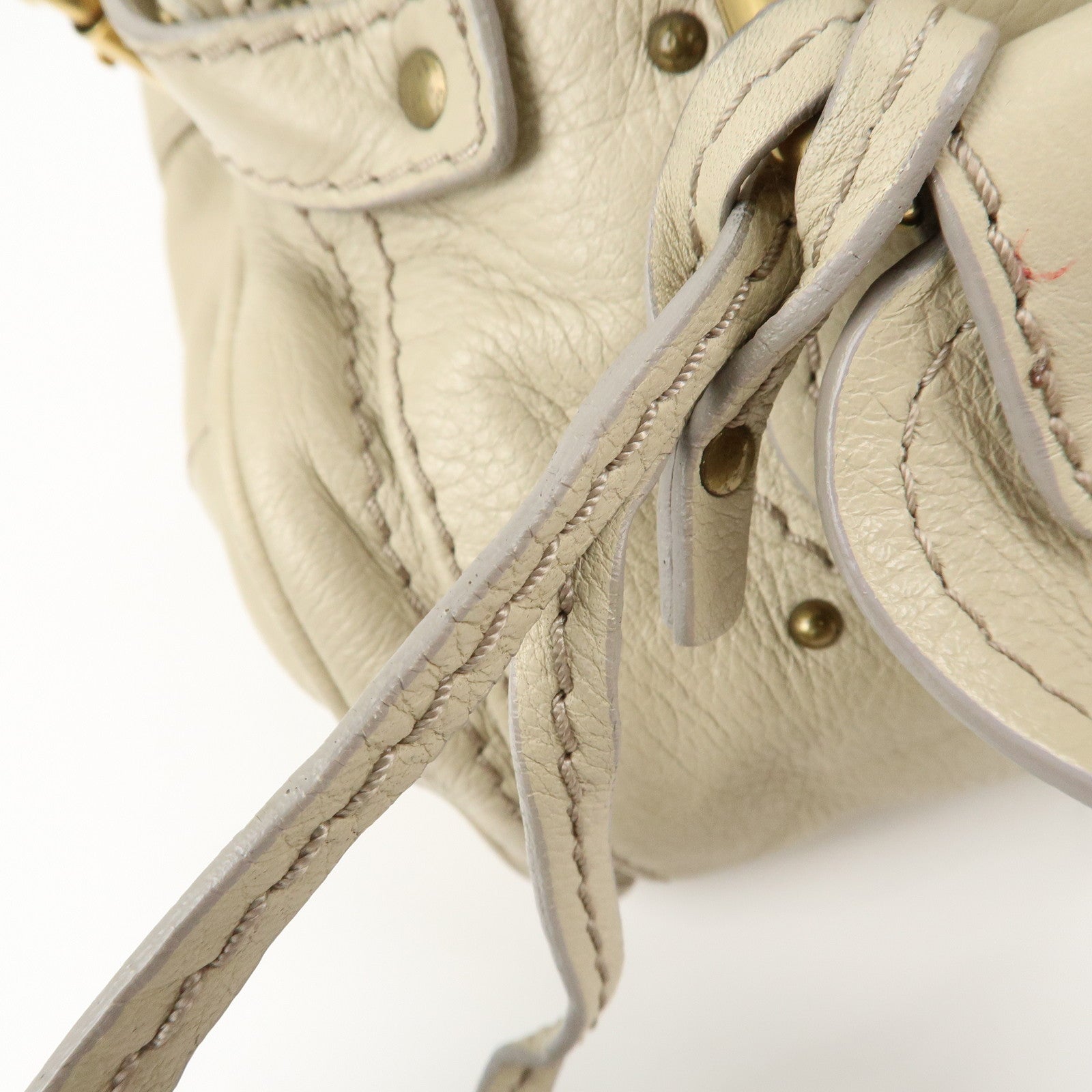 Chloe Paddington Leather Medium Hand Bag Shoulder Bag Beige Used