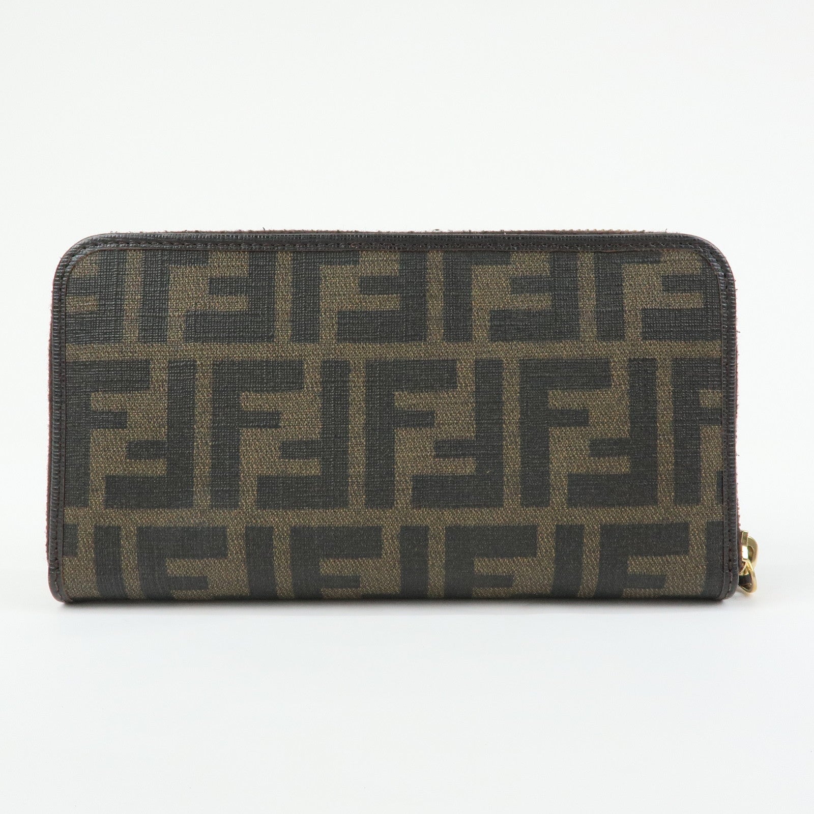 FENDI Zucca PVC Leather Zippy Round Long Wallet Brown 8M0299