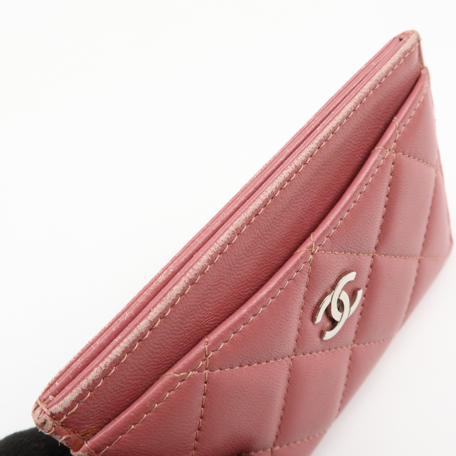 CHANEL Matelasse COCO Mark Lamb Skin Classic Card Case Pink AP0213