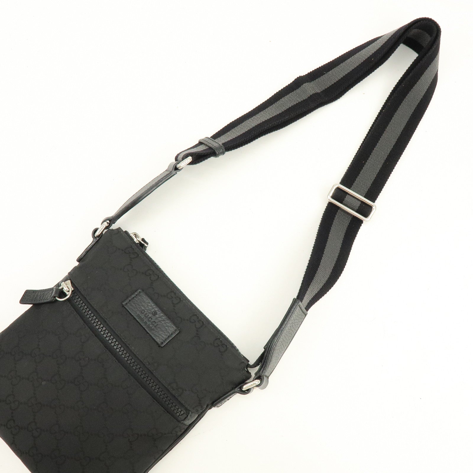 GUCCI GG Nylon Leather Shoulder Bag Crossbody Bag Black 449183