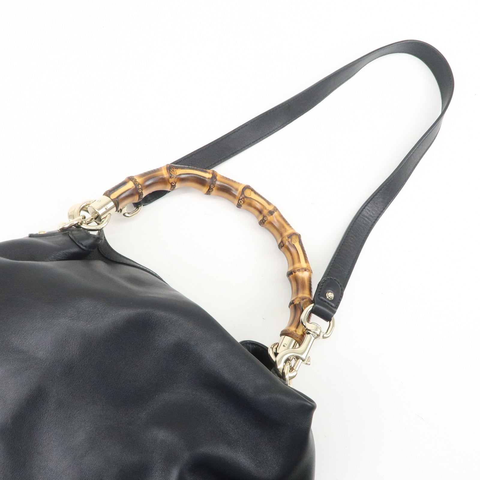 GUCCI Bamboo Leather 2Way Bag Hand Bag Shoulder Bag Black 169961