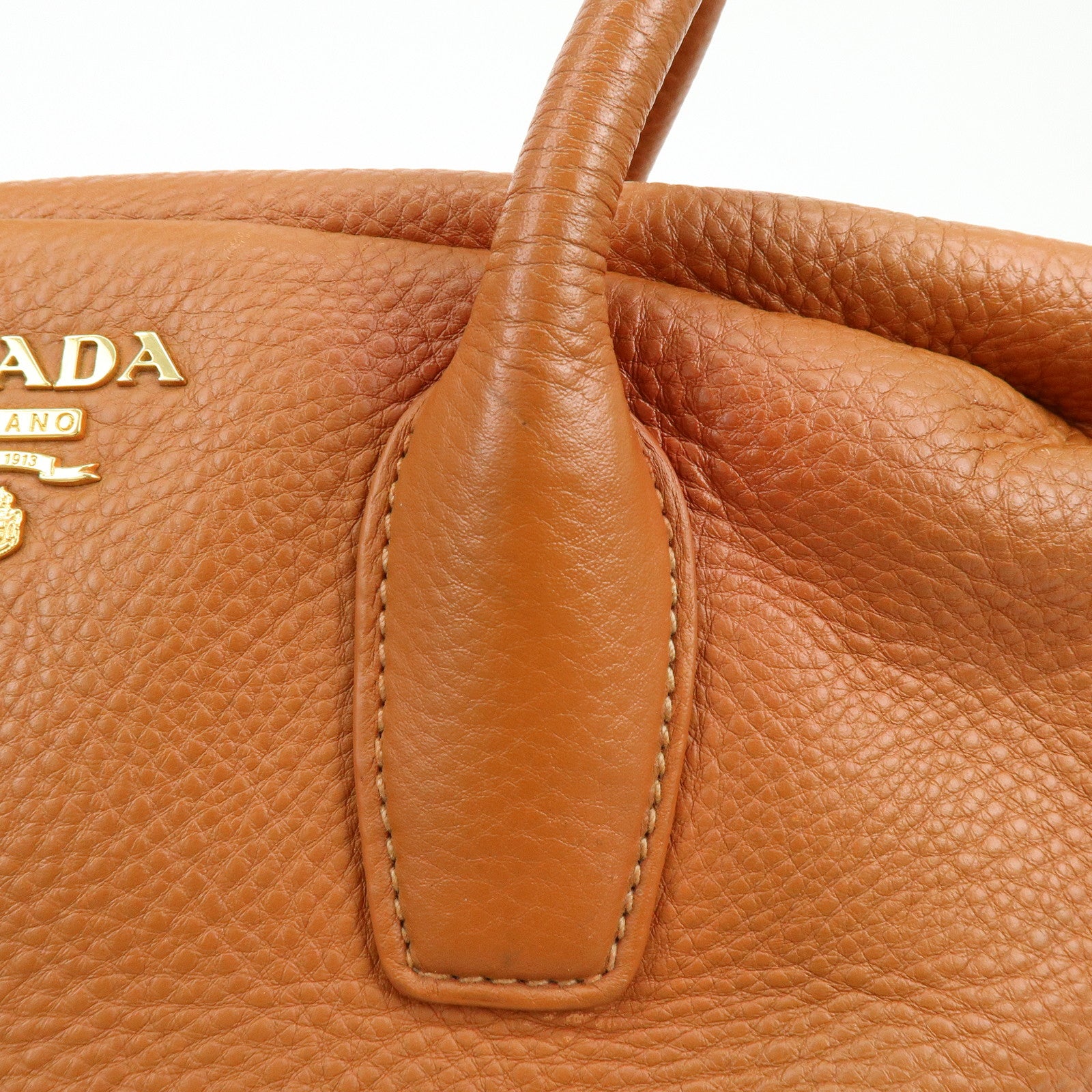 PRADA Leather 2Way Bag Hand Bag Shoulder Bag Light Brown BL0816