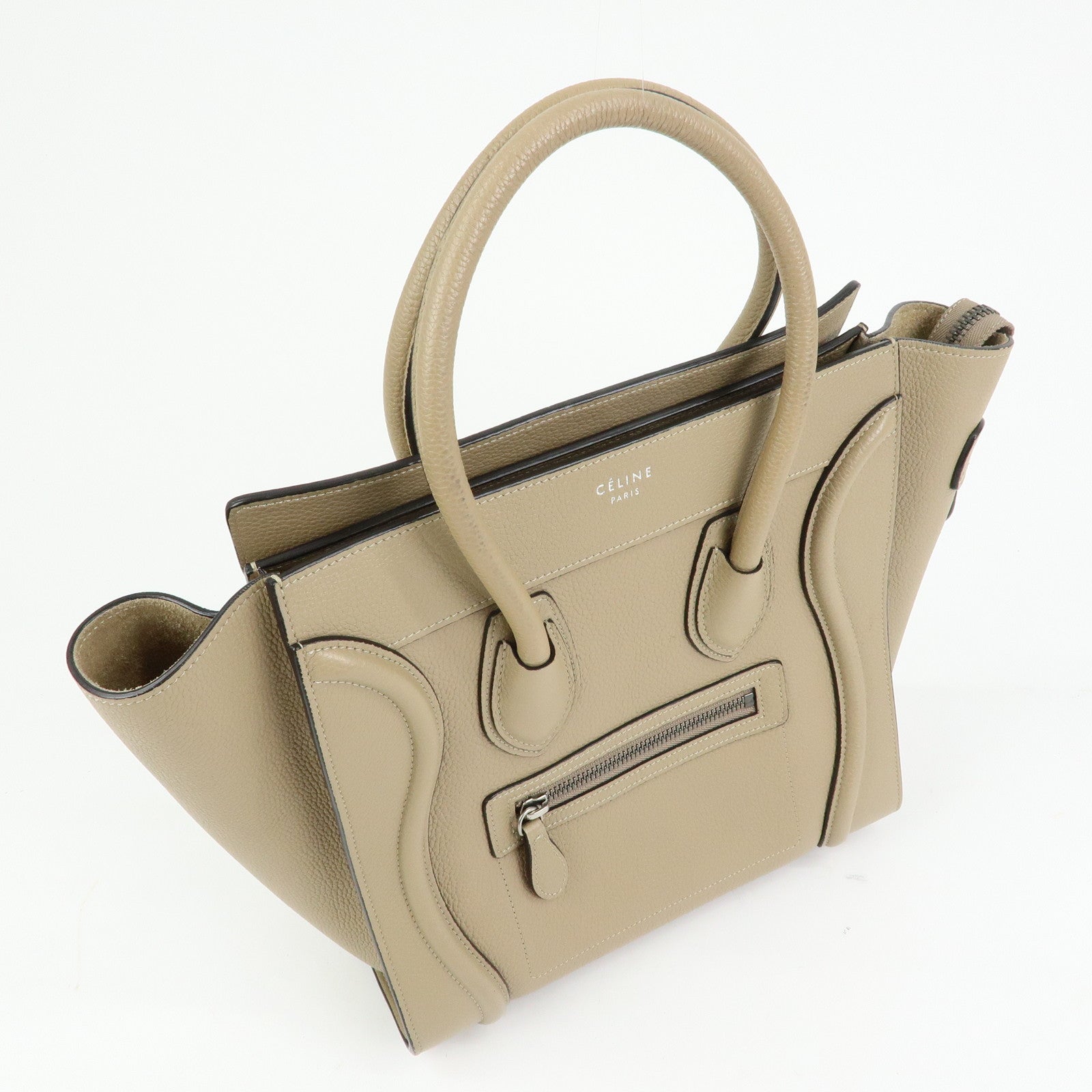 CELINE Luggage Calf Leather Tote Bag Hand Bag Beige