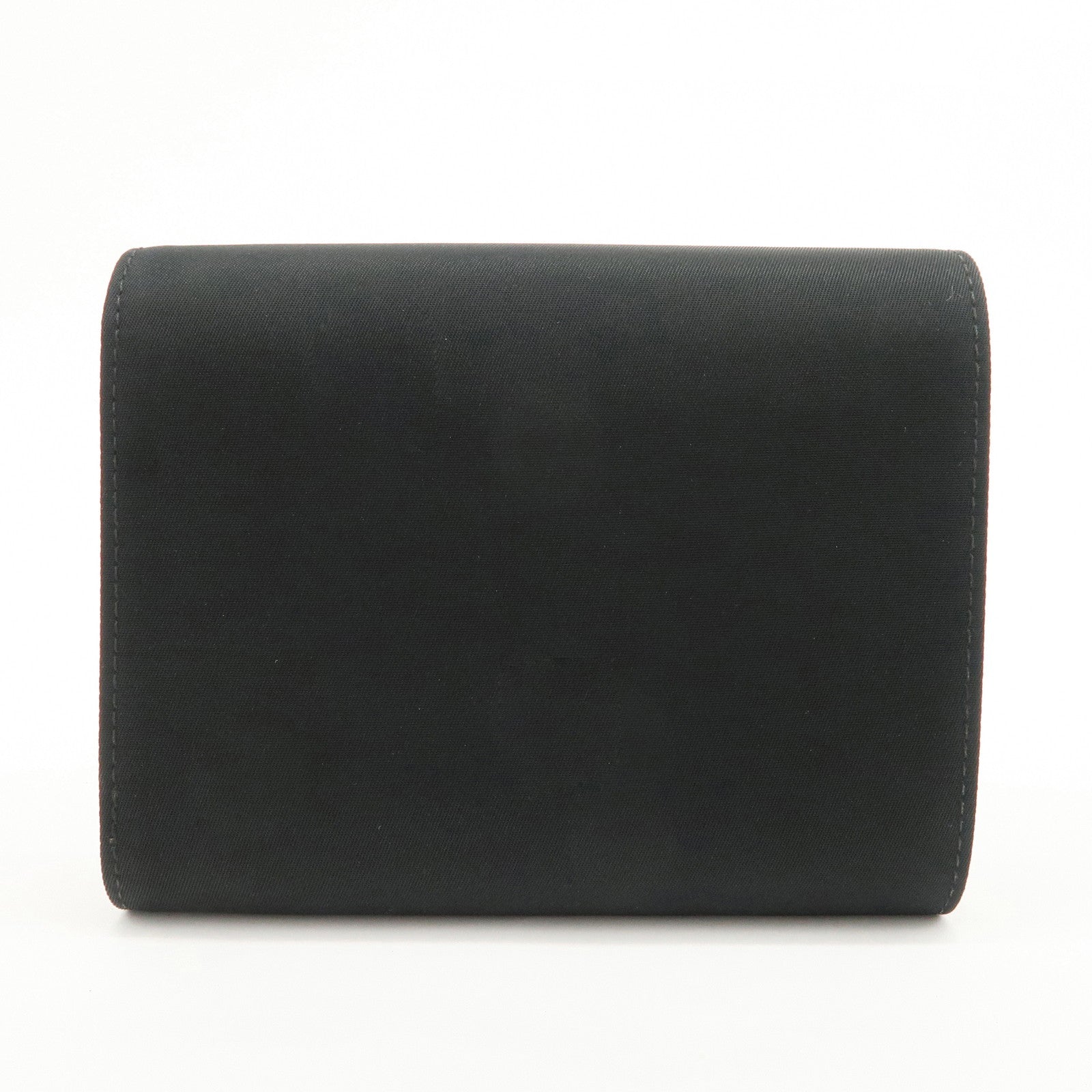 PRADA Triangle Logo Nylon Leather Tri-fold Compact Wallet Black