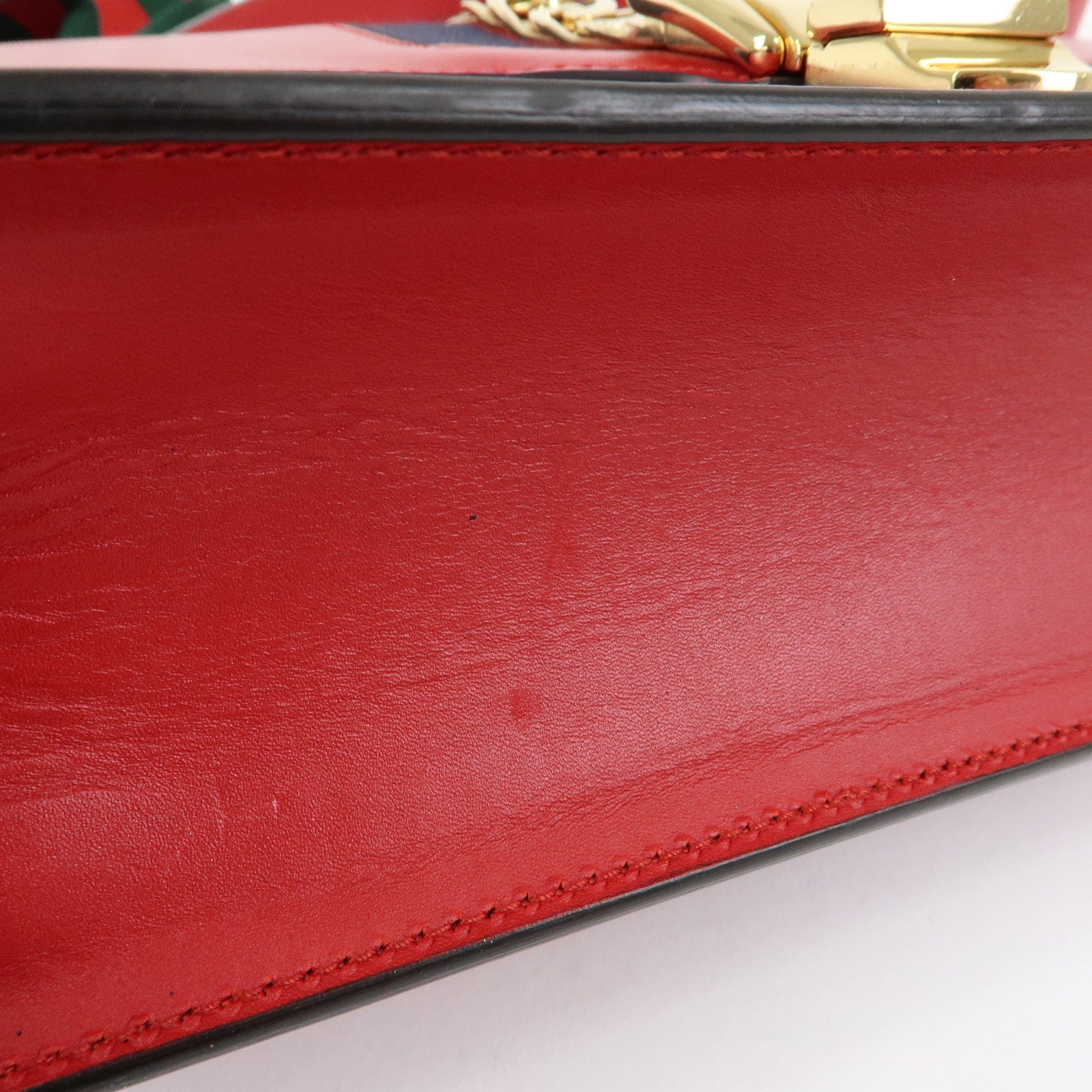 GUCCI Sylvie Sherry Leather Shoulder Bag Red Ribbon Red 421882