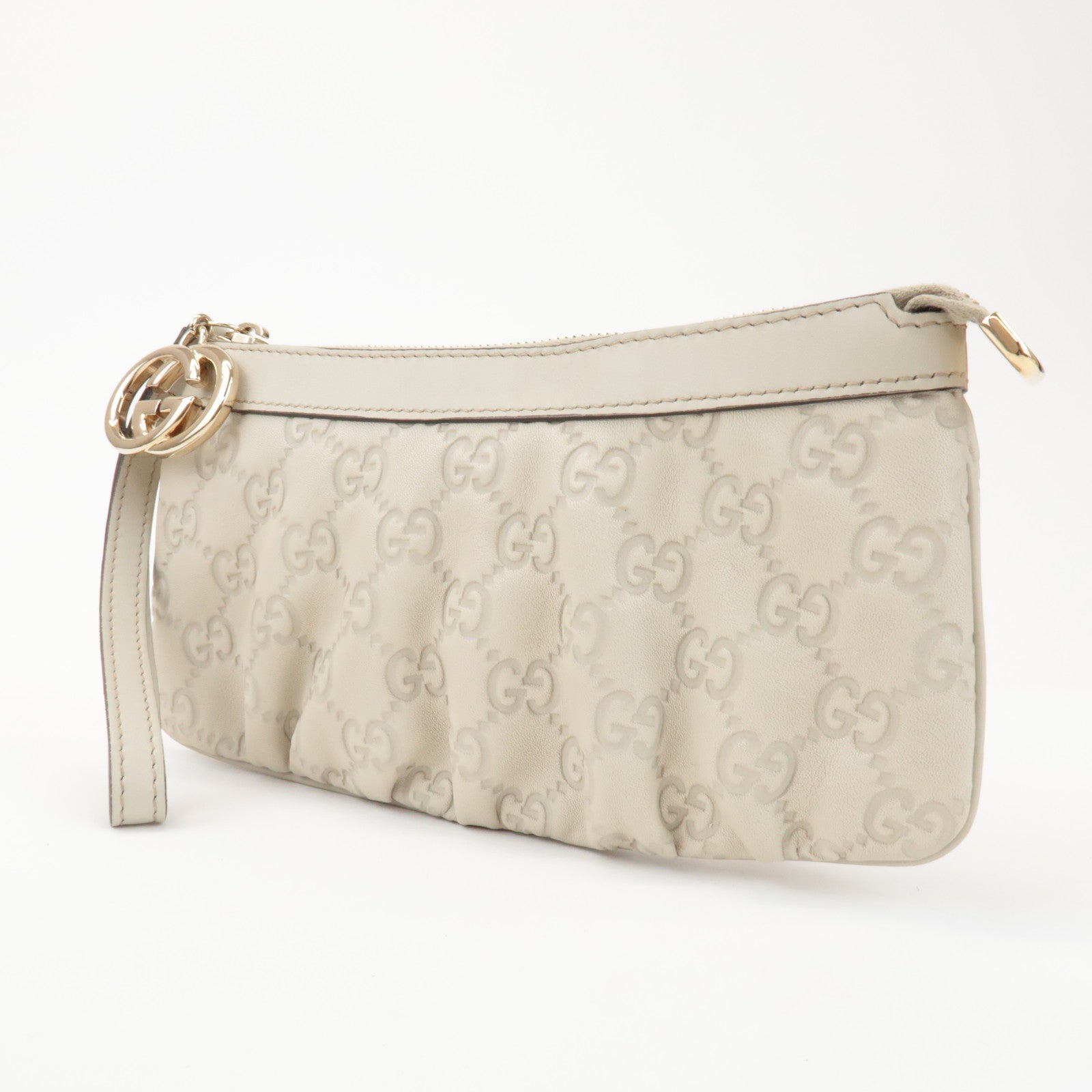 GUCCI Guccissima Leather Pouch Wrist Bag Ivory 212203