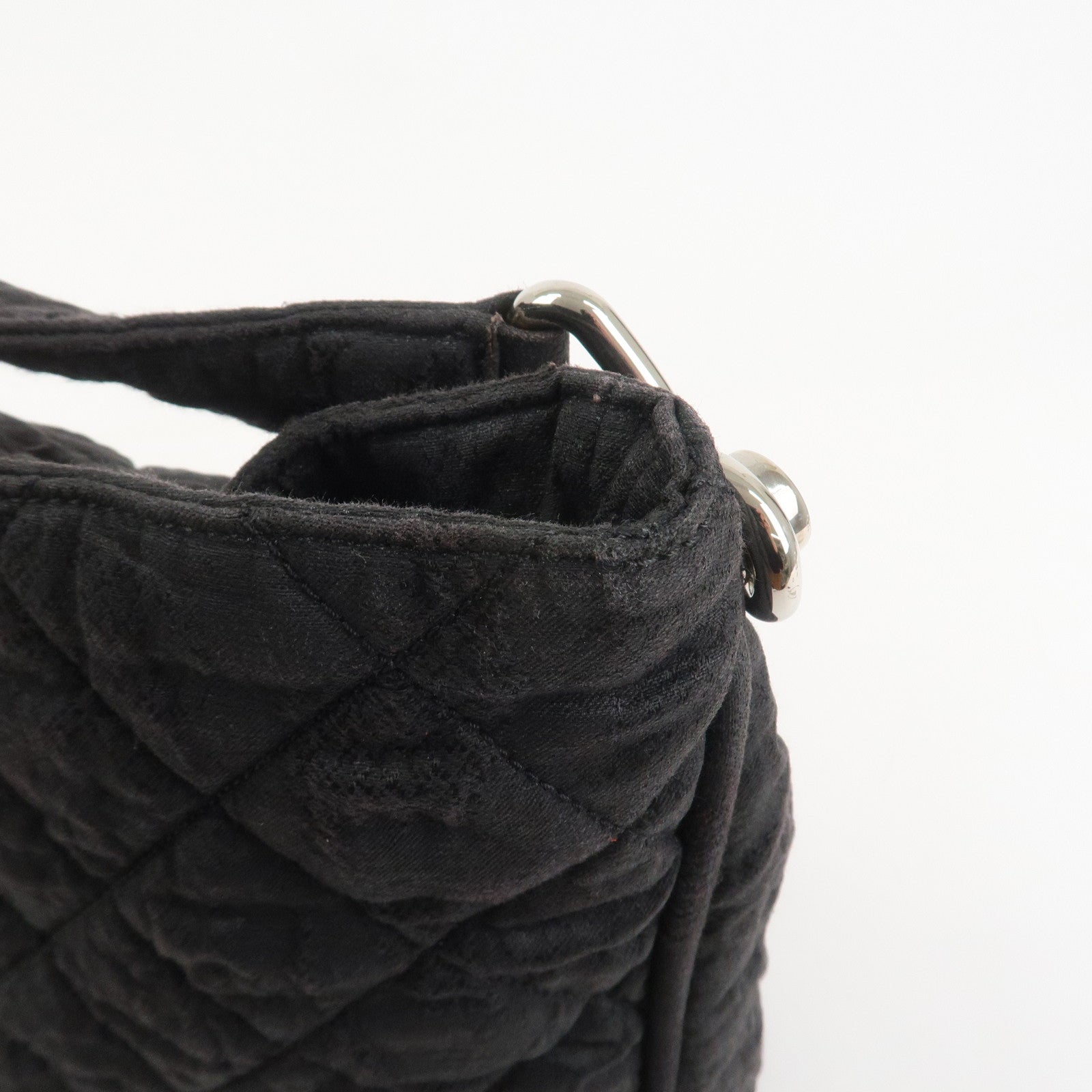 CHANEL Matelasse Canvas Large Shoulder Bag Black Silver