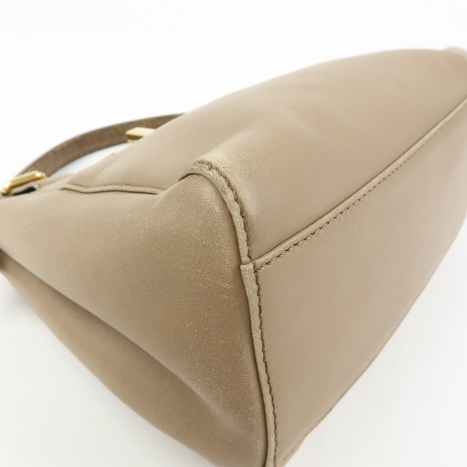 FENDI Mini Peekaboo Leather 2Way Shoulder Bag Hand Bag Beige 8BN244