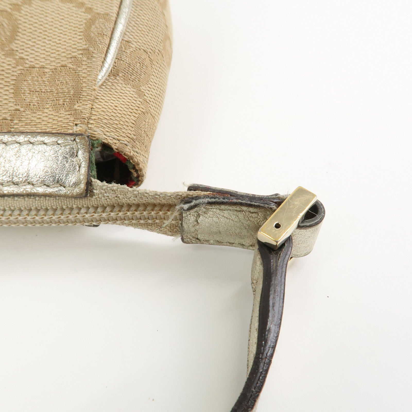 GUCCI Abbey GG Canvas Leather Pouch Hand Bag Beige Gold 145750