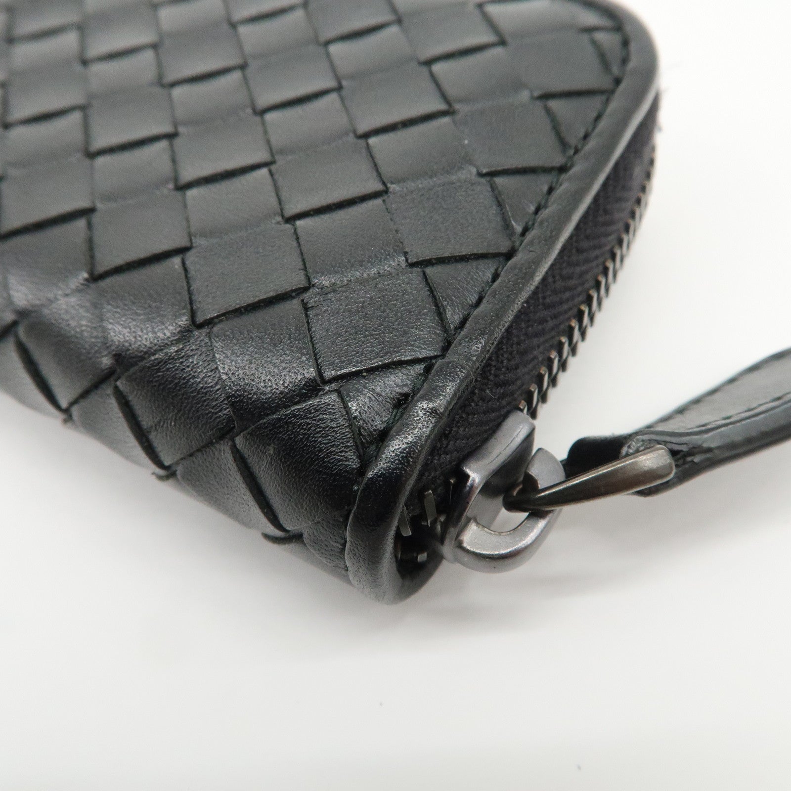 BOTTEGA VENETA Intrecciato Leather Coin Case Card Case Black