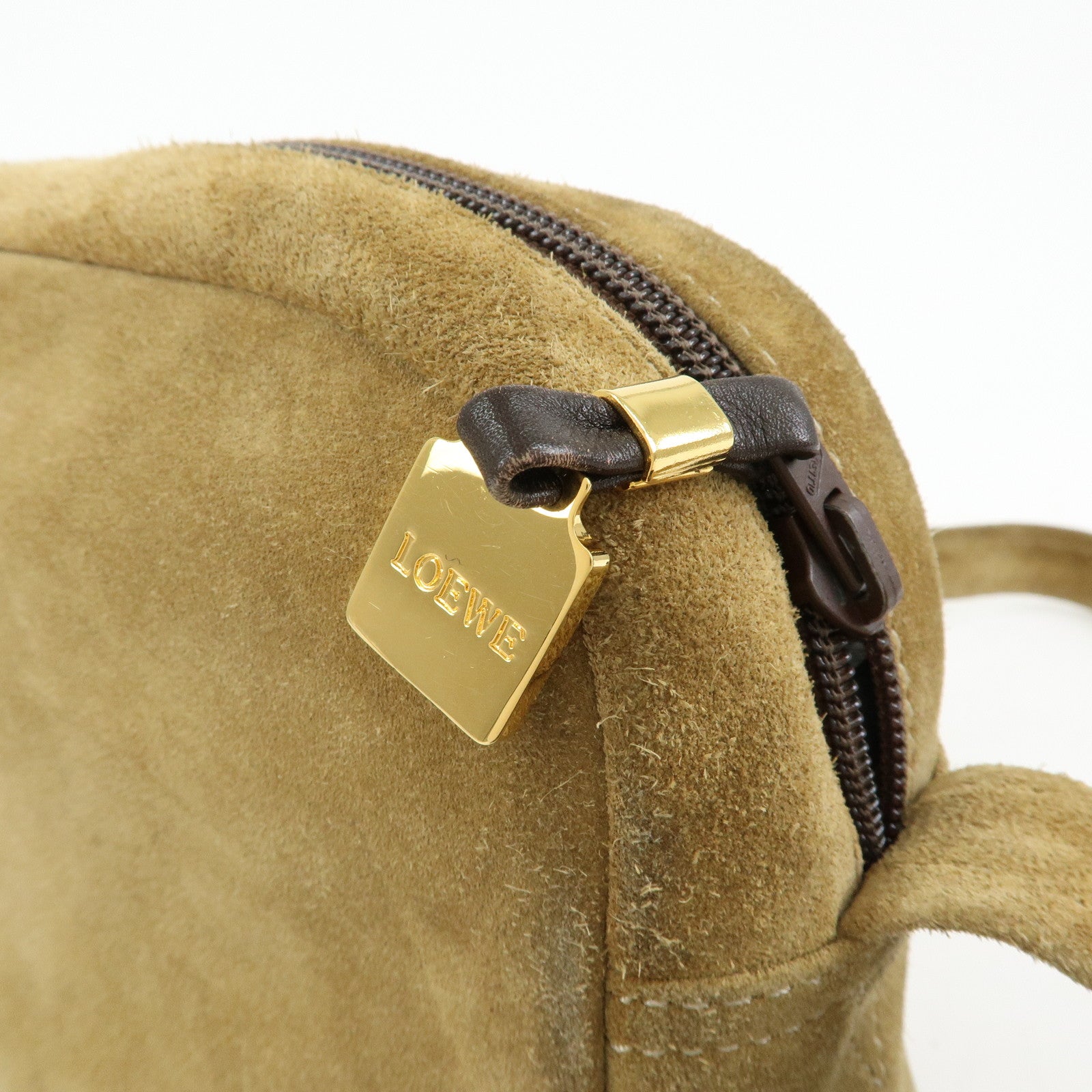 LOEWE Anagram Suede Leather Shoulder Bag Crossbody Bag Beige