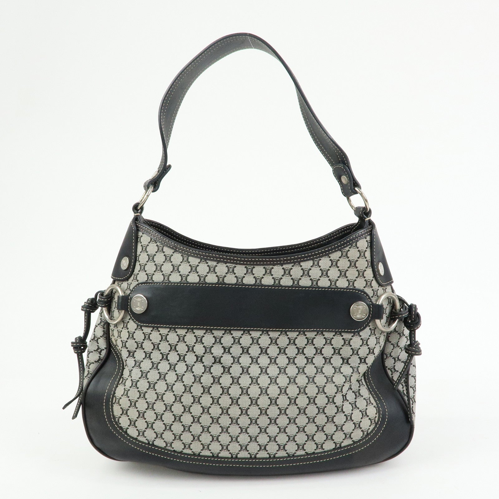 CELINE Macadam Canvas Leather Shoulder Bag Hand Bag Black