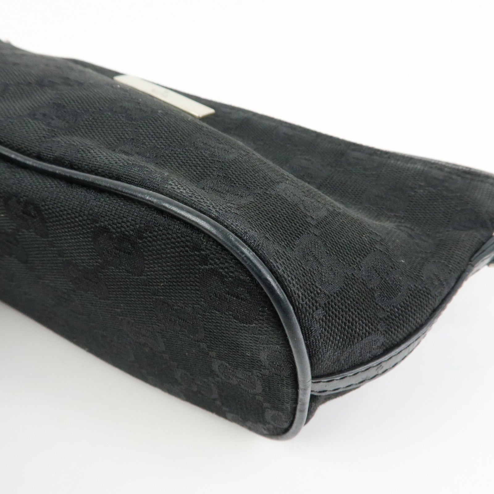 GUCCI Boat Bag GG Canvas Leather Hand Bag Pouch Black 0391103