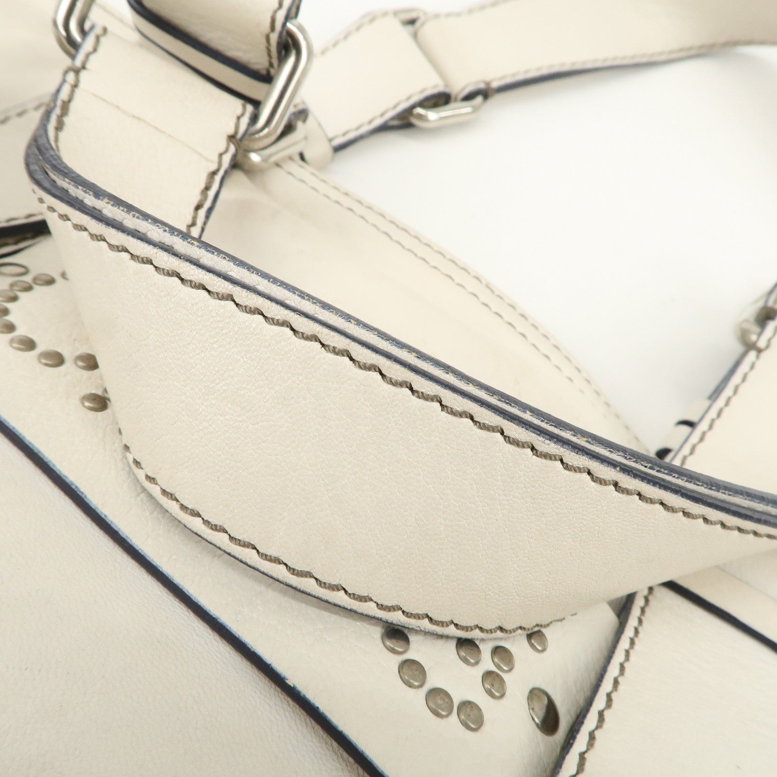 Chloe Patsy Studs Logo Leather Tote Bag Shoulder Bag Ivory