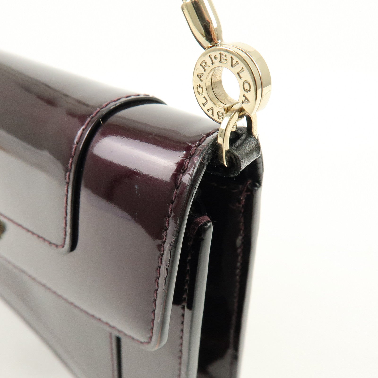 BVLGARI Serpenti Forever Patent Leather Chain Wallet Purple