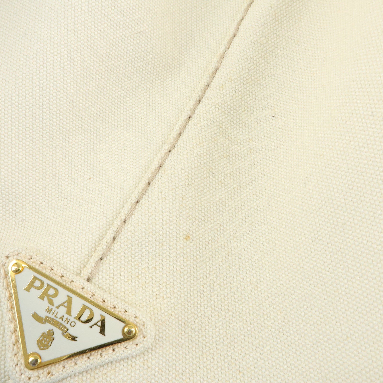 PRADA Canapa Large Triangle Logo Tote Hand Bag Ivory BN1872