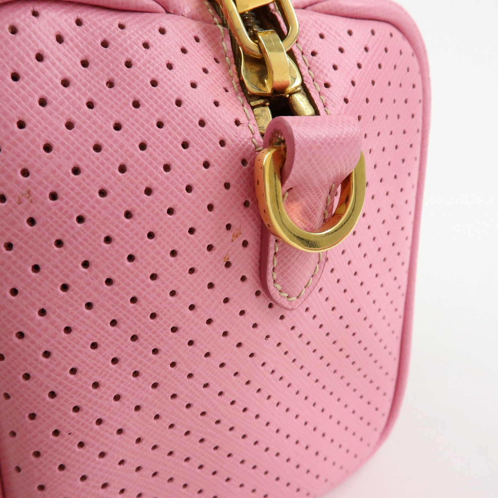 PRADA Triangle Logo Saffiano Punching Leather 2 Way Hand Bag BL0655